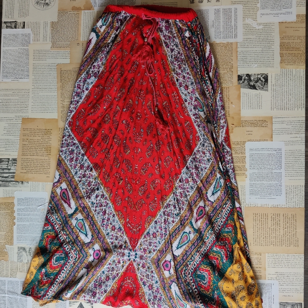 Angie Red and Multicolor A-Line Skirt
